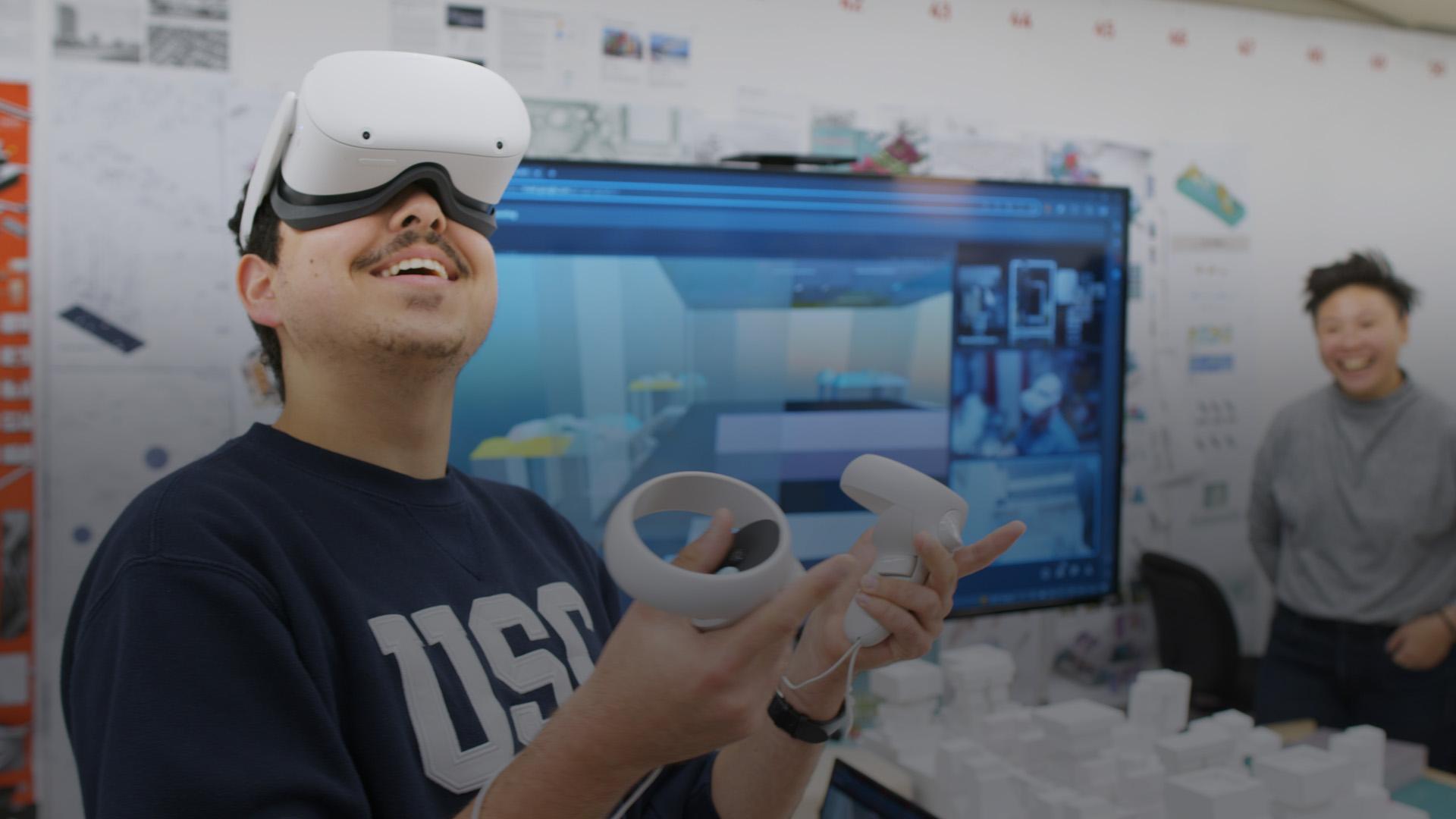 a student using a virtual reality headset