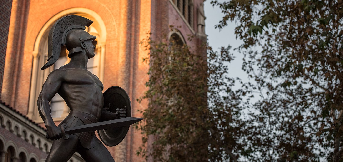 Trojan statue at twilight