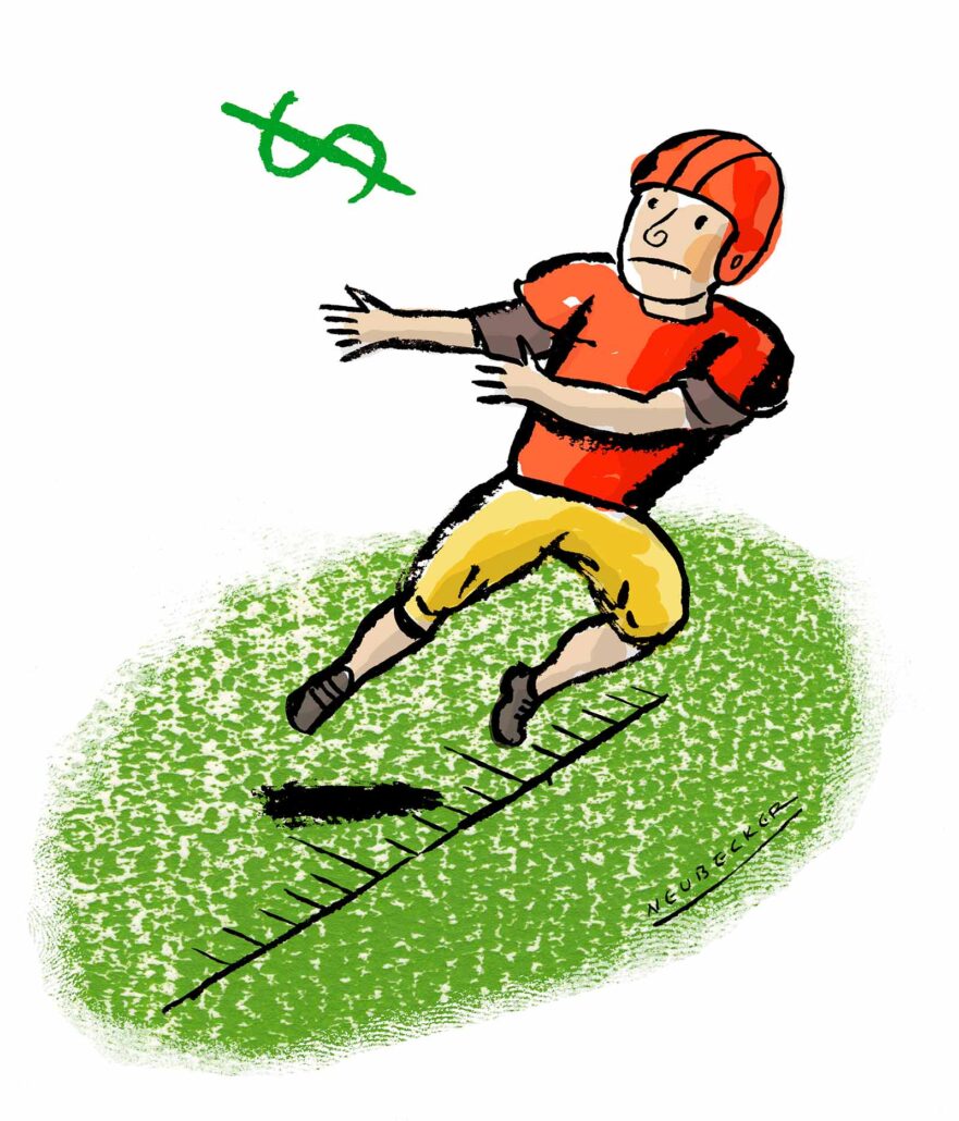 football receiver catching a dollar bill