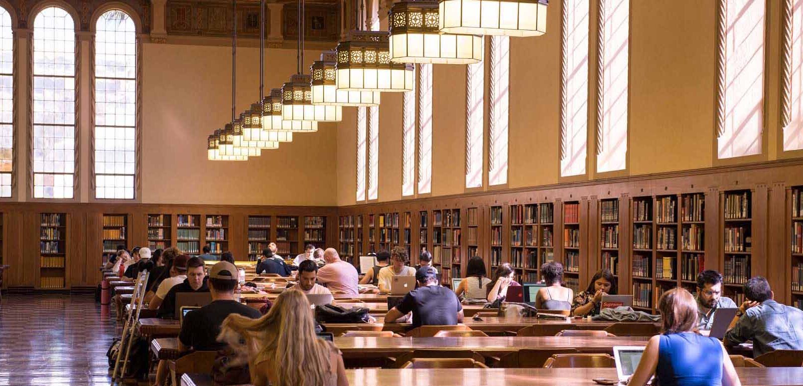 students study in the Doheny Library reading room